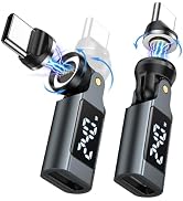 USB C Magnetic Adapter PD 240W(2Pack), 9PIN USB C 90 Degree Adapter with LED Digital Display/360 ...