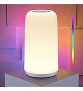 ROOTRO Touch Bedside Table Lamp, [Sleek Design &amp; RGB Mode] 3 Way Dimmable Night Lamp for Bedroom,...