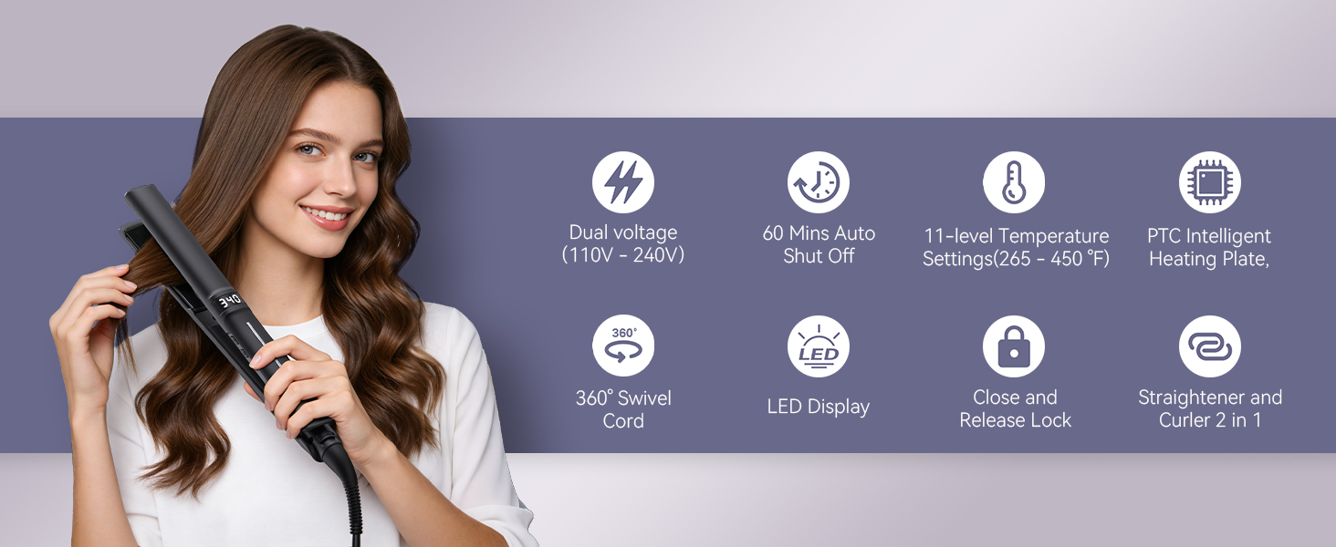 Ceramic Plates 2 in 1 Hair Straightener