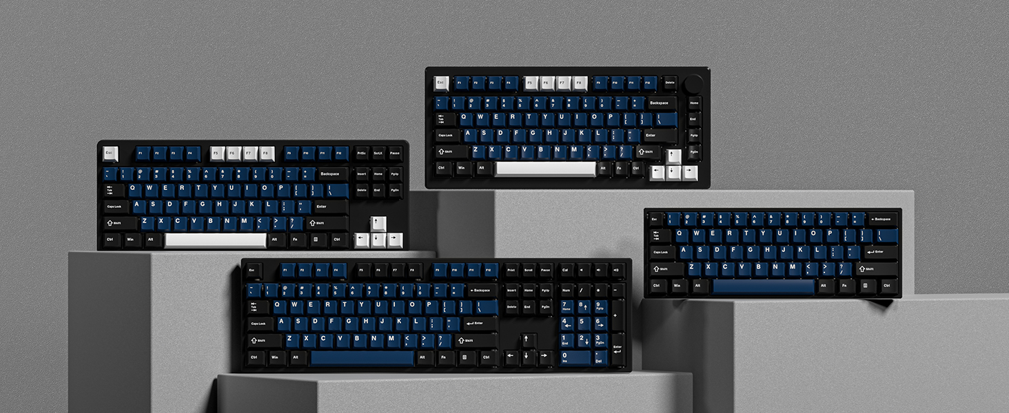 Double Shot PBT keycaps, Cherry Profile Keyboard Key cap, black blue white Custom keycaps 75 Percent