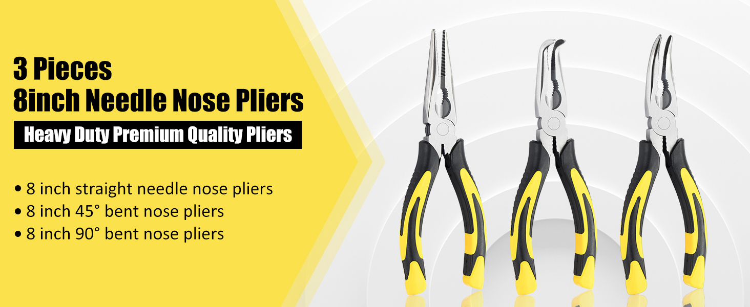 3pcs 8inch Reach Needle Nose Pliers Set
