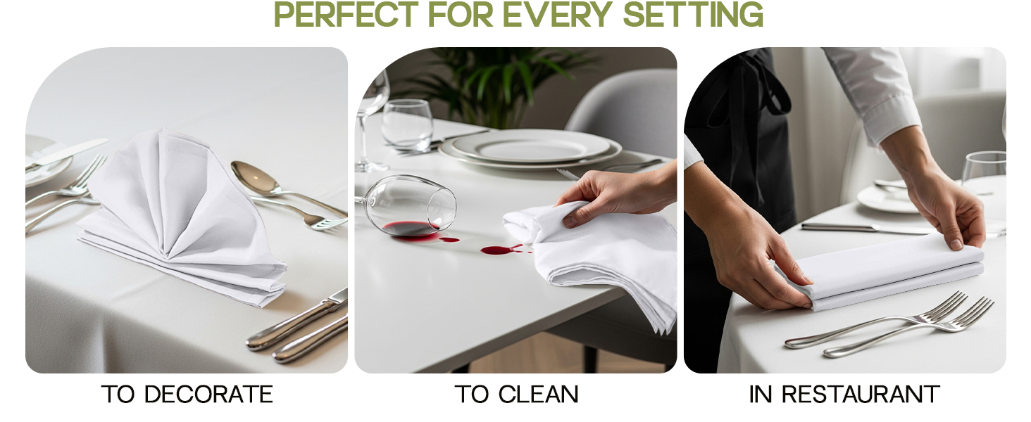 White cloth napkins kitchen dinner table ocassion events party decoration wedding christmas newyear