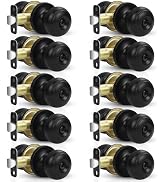 Estmoon 10 Pack Privacy Door Knobs for Bedroom Bathroom, Matte Black Door Handle with Lock Round ...