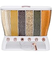 Synaiolma 6 Grids Grain Dispenser Can,Rice Dispenser Kitchen Storage With Measuring Cup,Transpare...