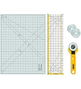 WORKLION Rotary Cutting Mat Set:45mm Rotary Cutter &amp; 2 Replacement Rolling Blades &amp; 18"x 24" inch...