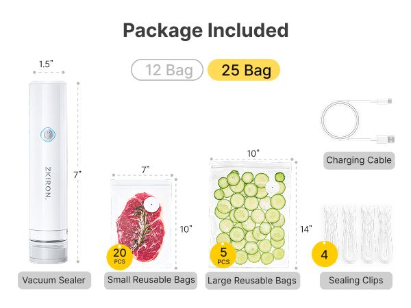 with 25 reusable vacuum food bags