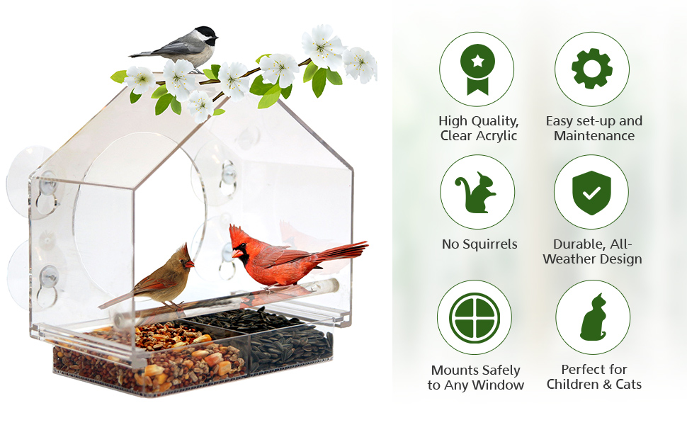window bird house feeder sliding seed holder large birds feeding station birdhouse outdoors clean