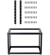 FMUSER 6U Open Frame Network Rack and 8U Rack Rails with M6 Mount Screws &amp; Cage Nuts, Complete Se...