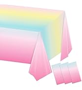 LINHAXM 3 Pack Pastel Rainbow Plastic Tablecloths - 54 x 108 Inch, Perfect for Birthday, Wedding,...