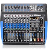 XTUGA KM8 Audio Mixer Professional 8 channel, Bluetooth/USB/MP3 Support, 48V Phantom Power, 256 D...