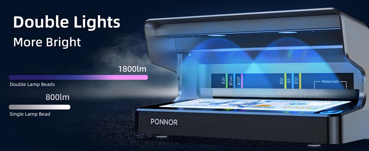 PONNOR AL-12 Counterfeit Bill Detector Money Checker Machine with Dual UV LED Light