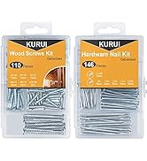 KURUI Hanging Nails and Wood Screws Assorted Kit 256PCS, 110 Philips Flat Head Screws and 146 Pic...