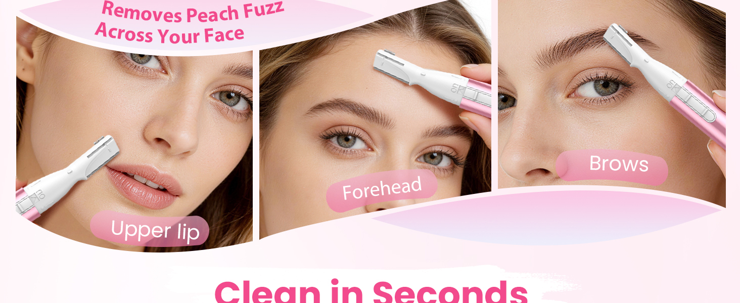 Eyebrow trimmer removing facial hair from upper lip, forehead and brows
