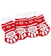 Pet Dog Costumes-4pcs Christmas Style Dog Puppy Cat Non-Slip Socks with - Size L (Red)