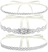 Hiceeden 3 Pieces Rhinestone Bridal Belt, Silver Crystal Bridal Sash with White Ribbon Wedding Dr...