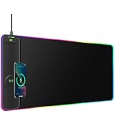 Magnetic Wireless Charging RGB Mouse Pad, 31.5'' x 15.8'' Large LED Gaming Desk Mat, 24 Light Eff...