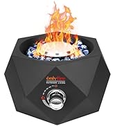Onlyfire Tabletop Fire Pit Bottom-Mounted, 14" Portable Propane Gas Fire Bowl with Glass Stones f...