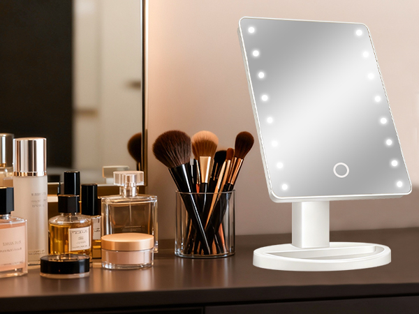 makeup mirror on vanity desk, 10.5 inch size for bedroom decor and daily skincare routine