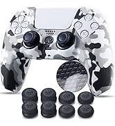 YoRHa Studded Printing Silicone Cover Skin Case for PS5 Controller x 1(White) with Pro Thumb Grip...