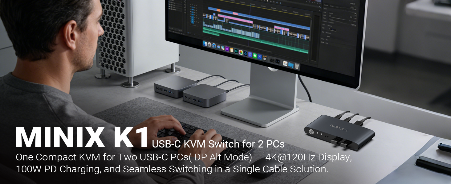 MINIX K1 USB C KVM Switch 1 Monitors 2 Computers