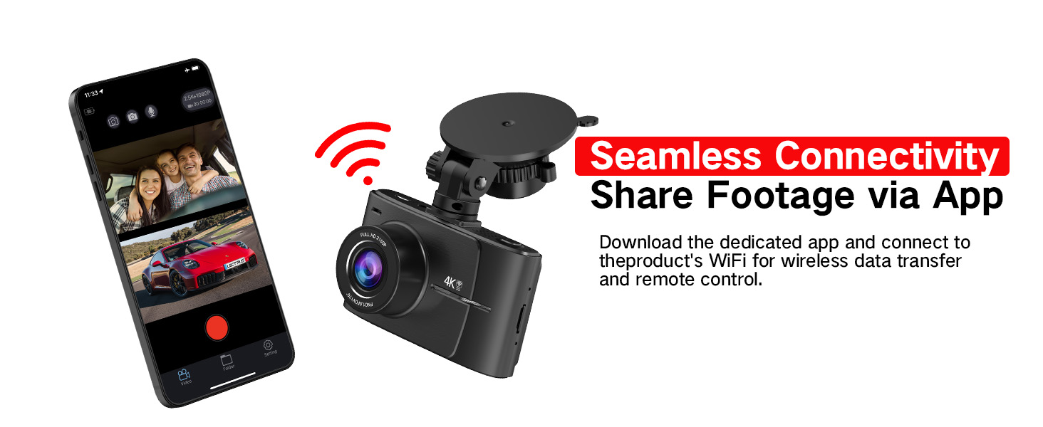 LECTRUS Dash Cam Front and Rear 4K + 2.5K, Dual Dash Camera for Cars with Night Vision
