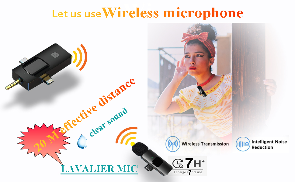Vlogging kit with lavalier microphone ( 20M effective distance)