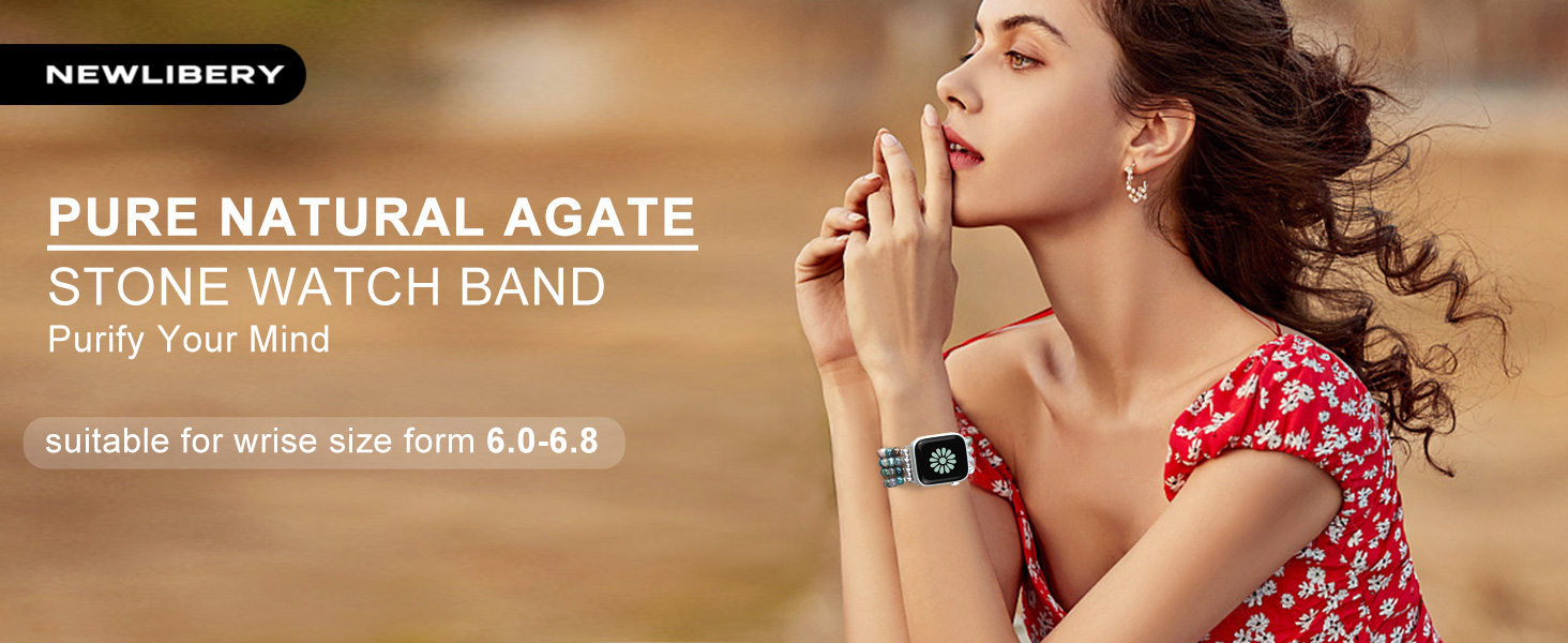 Natural Stone Bracelet Beaded Apple Watch Bands for Women Feminine Handmade Elastic Stretch Strap