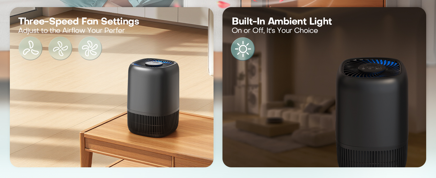 Air Purifiers Home H13 True HEPA Filter 1076 Ft² Pet Hair Odors Pollen Smoke Aroma Quiet 360°Intake