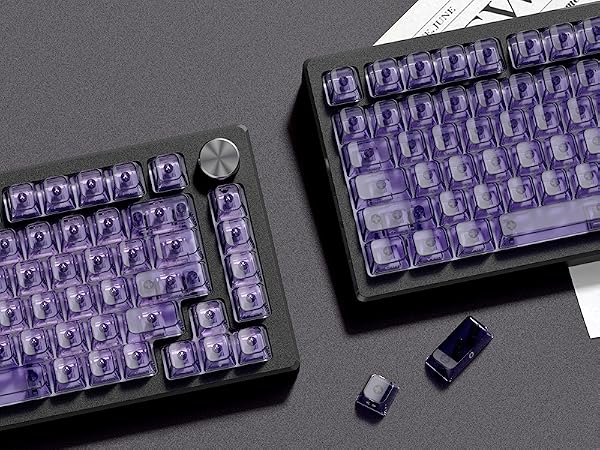 Purple Clear keycaps,Transparent keycaps,Ceramic Jelly Key caps,Shine Through keycap Side Printed