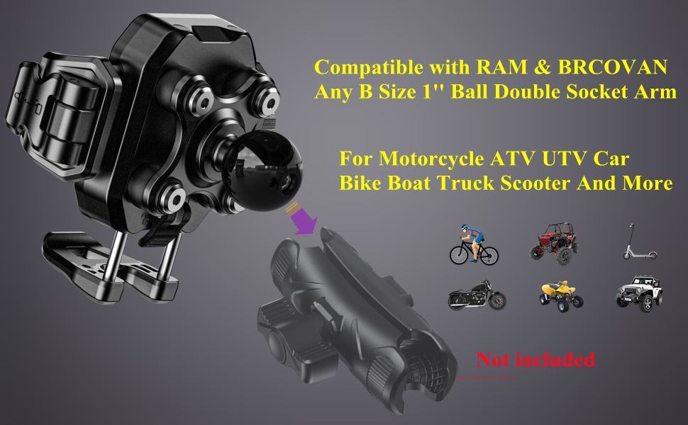 Compatible with RAM and BRCOVAN Any B Size 1 inch Ball Double Socket Arm