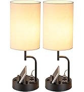 Dreamholder Table Lamp with 3 USB Charging Ports, Modern Desk Lamp with AC Outlet and Phone Stand...
