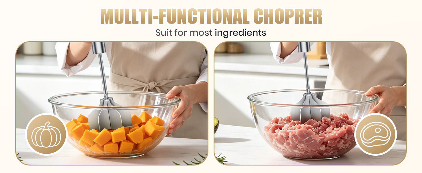 Stainless Steel Meat Masher 6 Blade Ground Beef Chopper Cooking Utensils