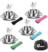 Odoland 29pcs Stainless Steel Utensils Camping Tableware Kit with Bowls Plates Cups Forks Spoons ...