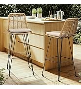IDZO Outdoor Rattan Bar Stools Set of 2, 42-Inch Tall with 400lbs Weight Endurance, Featuring a S...