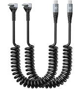 90 Degree Coiled USB C to C Cable for Car 6FT, 2Pack Coiled USB C Cables, USBC to USBCable 3A Fas...