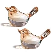 H&amp;D HYALINE &amp; DORA Set of 2 Blown Glass Birds Figurine Champagne Crystal Art Birds Collectible Fi...