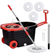 Spin Mop Floor Cleaning System with Wheels, 360 Spinning Mop with Stainless Steel Handle for All ...