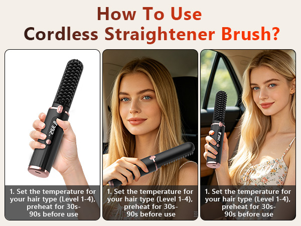 Cordless Hair Straightener Brush, Portable 4500mAh Rechargeable Straightening Comb, MCH Fast Heat