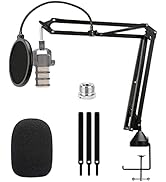 Podmic Mic Stand with Pop Filter Mic Cover Cable Ties - Adjustable Scissor Boom Arm for Rode Podm...