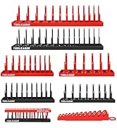 TOOLEAGUE 9Pcs Socket Organizer Tray and Magnetic Wrench Holder Set,Red SAE &amp; Black Metric, 1/2