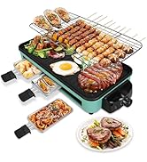Electric Indoor Grill, 2 in 1 1500W Indoor Grill with Net &amp; Non-Stick Removable Plate, 5 Temperat...