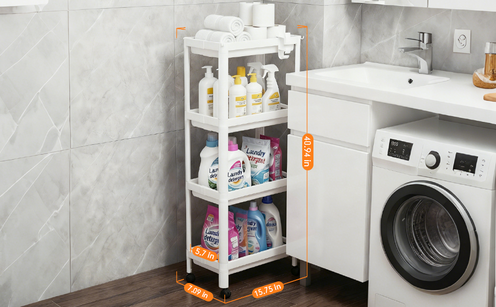 Moryimi Laundry Room Cart Between Washer and Dryer Storage, Expandable Slim Laundry Cart