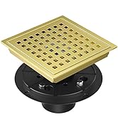 Shower Drain 6 Inch Brushed Gold, EXF Stainless Steel Square Shower Floor Drain Kit with Flange, ...