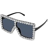 FEISEDY Oversized Sparkling Crystal Sunglasses Disco Diamond Flat Top Fashion Square Large Shades...
