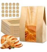 50 Pcs Bread Bags for Homemade Bread, Sourdough Paper With Window, 50% Thicker 13.7x8.2x3.7in A L...