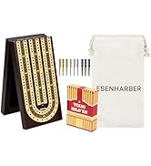 Foldable Wooden Cribbage Board Set - Elegant 3-Track Design with Magnetic Closure, 9 Metal Pegs, ...