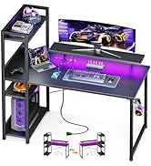 ODK Reversible Gaming Desk with USB Charging Port and LED Lights, 40 Inch Computer Desk with Stor...