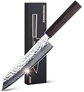 SUNLY Damascus Chef Knife 8-Inch Kiritsuke, Hammered Finish, Japanese-Style Kitchen Knife, Ultra ...