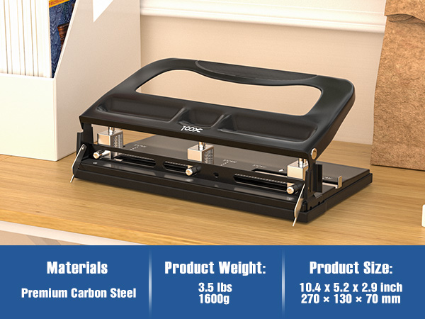 XOOL 3 Hole Punch, Heavy Duty Metal Hole Puncher
