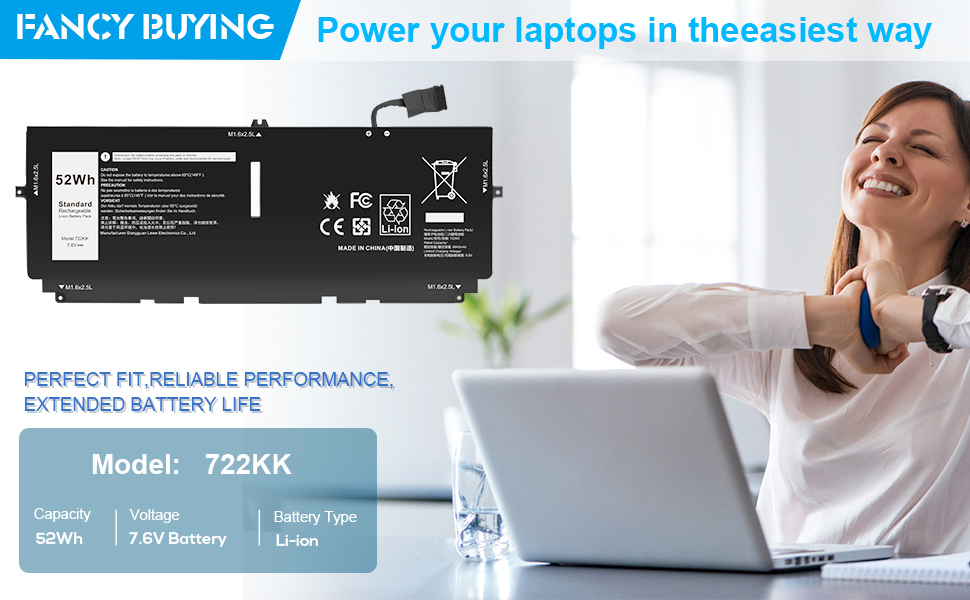 722KK / 0WN0N0 / WN0N0 / 02XXFW / 2XXFW / FP86V battery